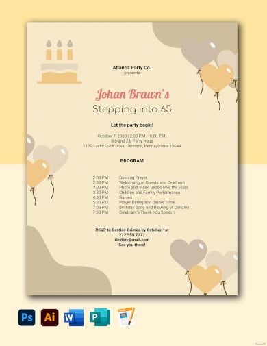 free 65th birthday party program template