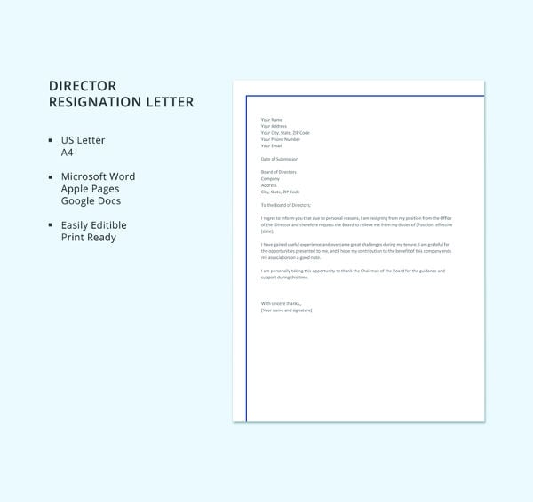free director resignation letter template