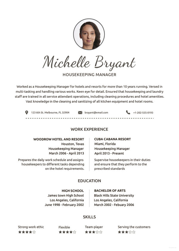 Housekeeping Resume Template Free