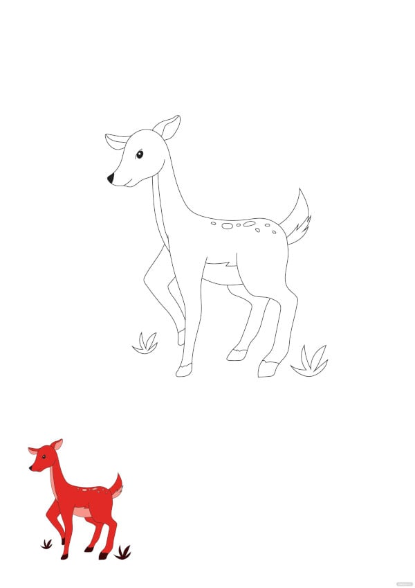 free red deer cute drawing for coloring page