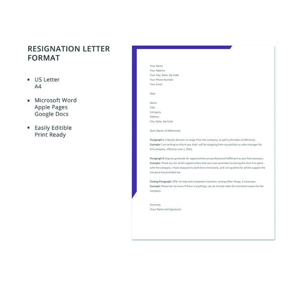 free resignation letter format