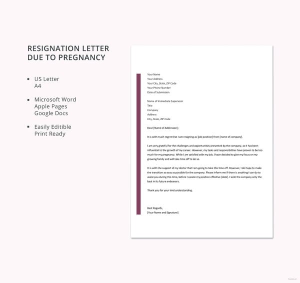 free resignation letter template due to pregnancy