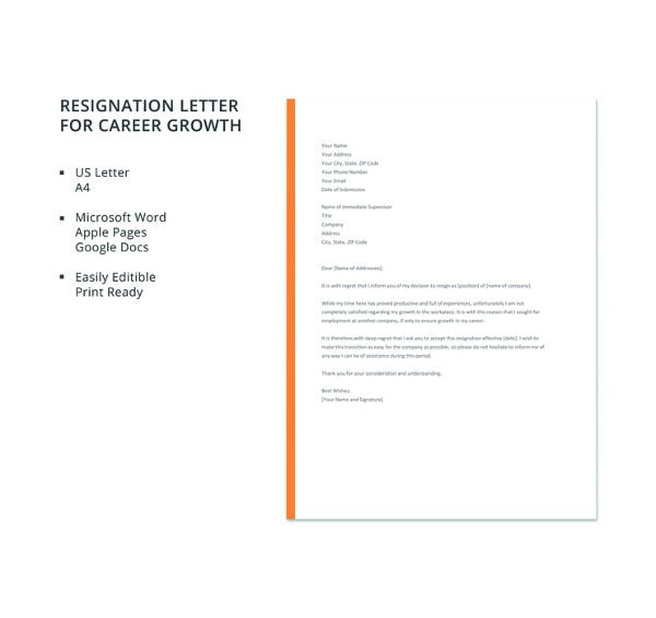 free resignation letter template for career growth