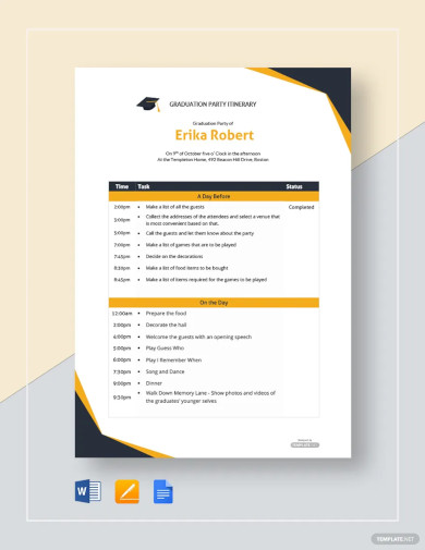 graduation party itinerary template