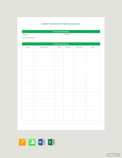 home inventory spreadsheet template