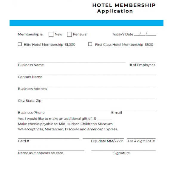 hotel membership application