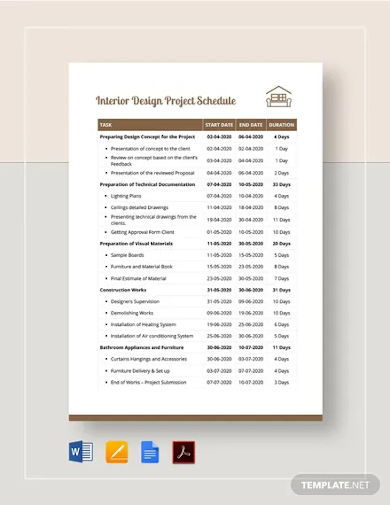 interior design project schedule template