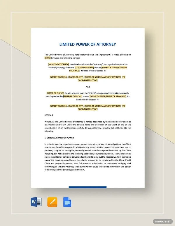 limited power of attorney template