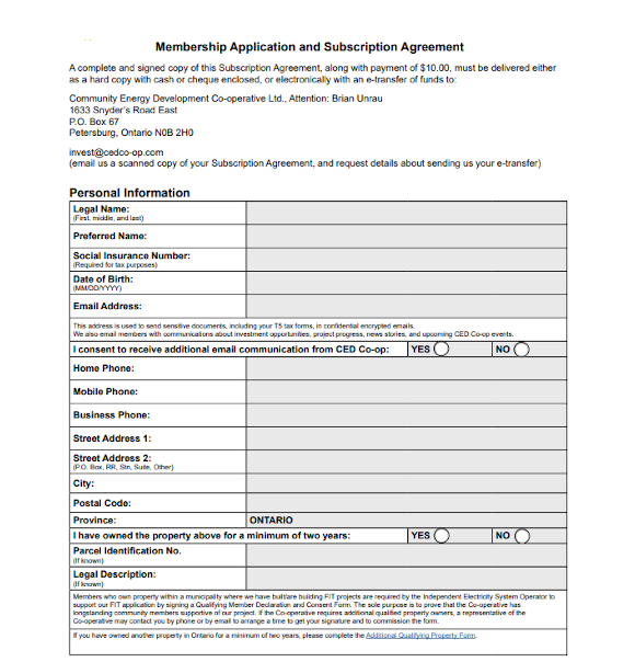 membership application and subscription agreement