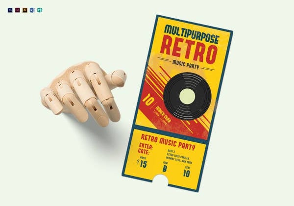 multipurpose retro party ticket template in psd