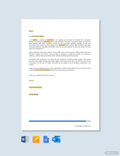 Noise Complaint Letter Template – 12+ Word, PDF Documents Download