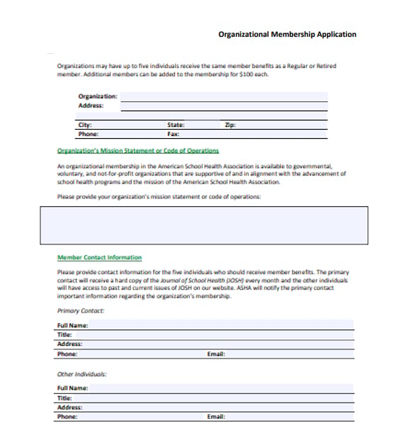 organizational membership application