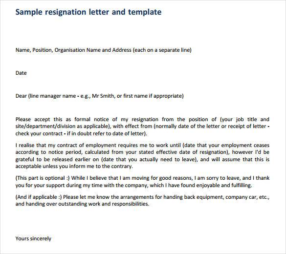 professional resignation letter with notice period