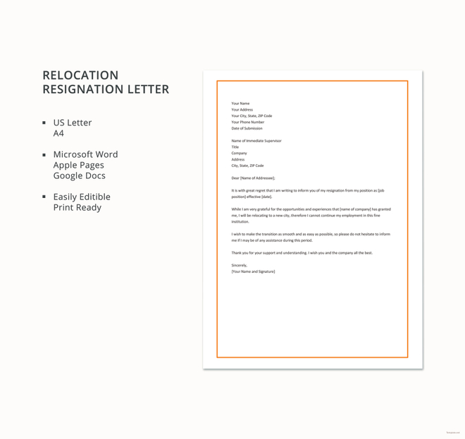 Resignation Letter Due To Relocation Template 7 Free Word Pdf