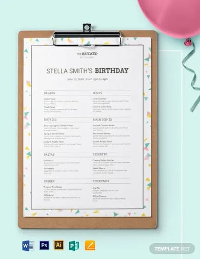 restaurant birthday menu template