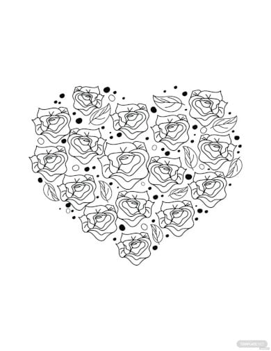 rose heart coloring page drawing template