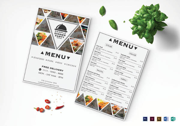 sample dinner menu template