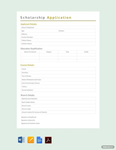 16+ Scholarship Application Template in Google Docs | Word | Outlook ...