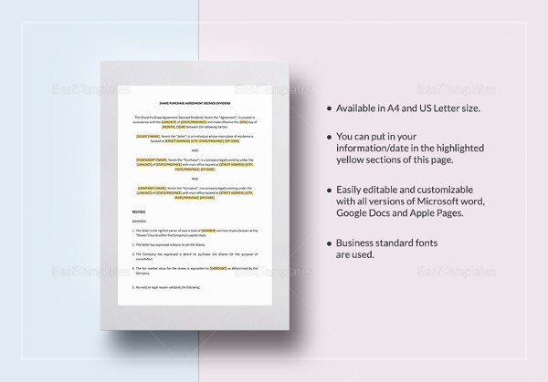 share purchase agreement deemed dividend in word