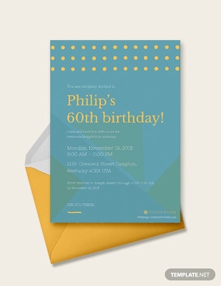 simple 60th birthday invitation card template