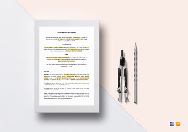 simple vehicle lease agreement word template