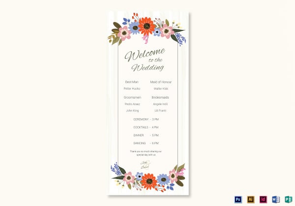 summer floral wedding program card template