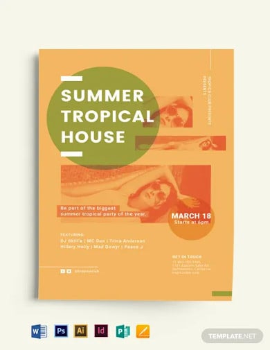 summer tropical house party flyer template