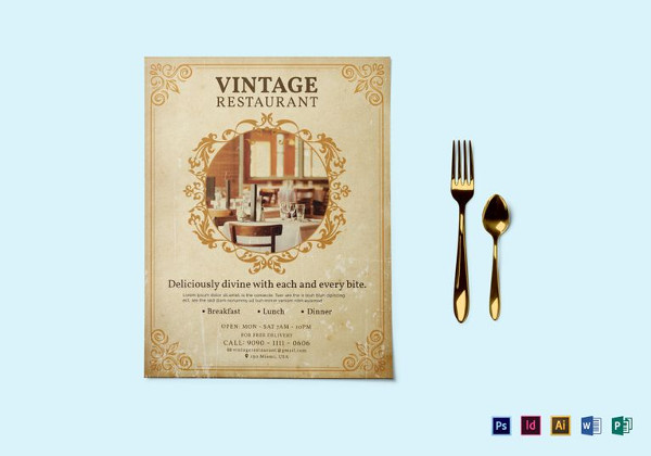 vintage restaurant flyer template1