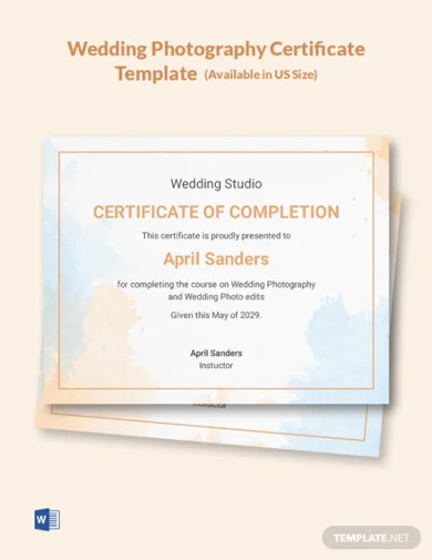 wedding photography certificate template