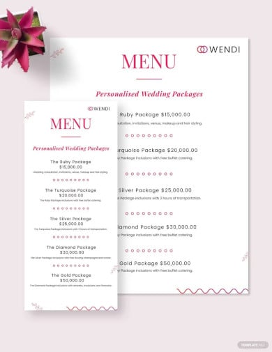 wedding planners menu template