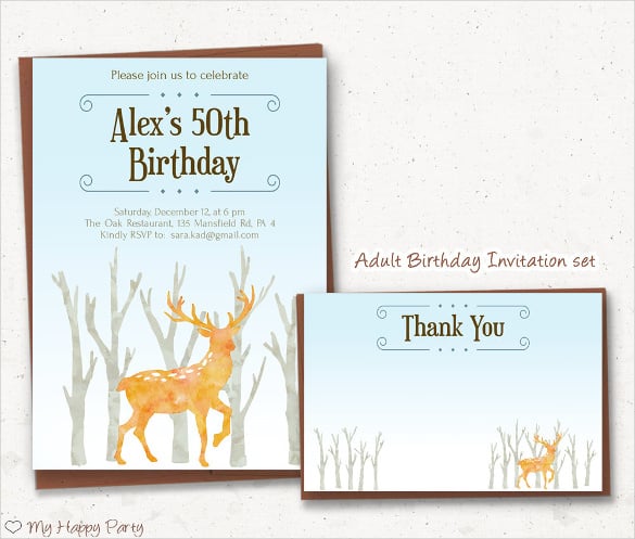 watercolour deer printable adult birthday invitation design
