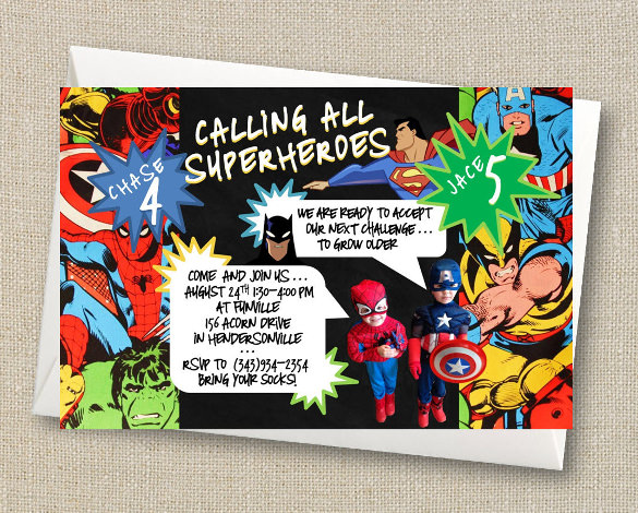 comic superhero birthday invitation