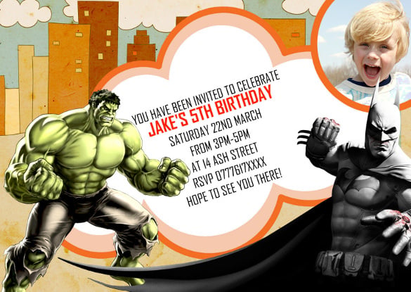 personalised super hero batman hulk birthday party thank you card invites x