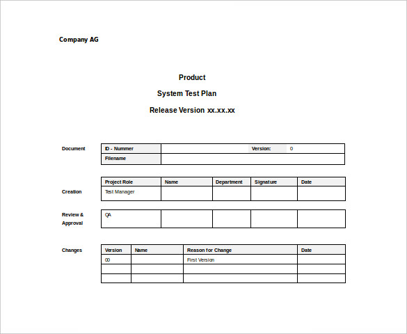 system test plan sample word template free download