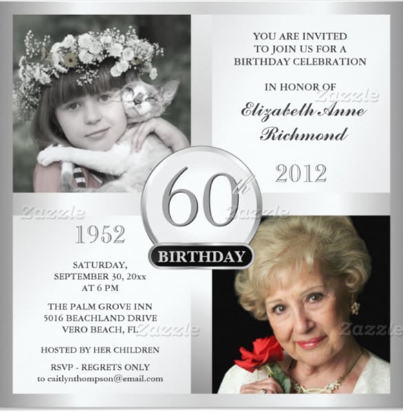 silver 60th birthday invitations then now photos