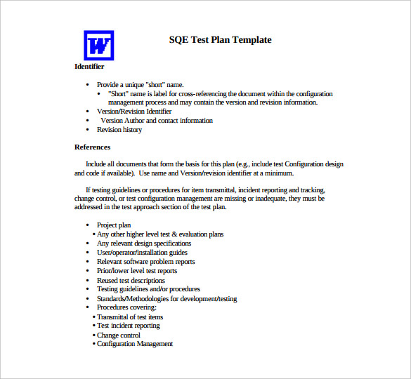 sqe test plan sample pdf template free download