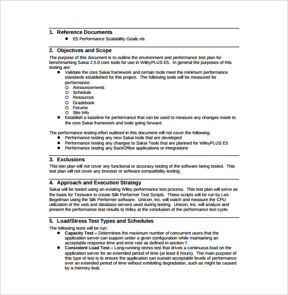 example of load stress test plan pdf template free download