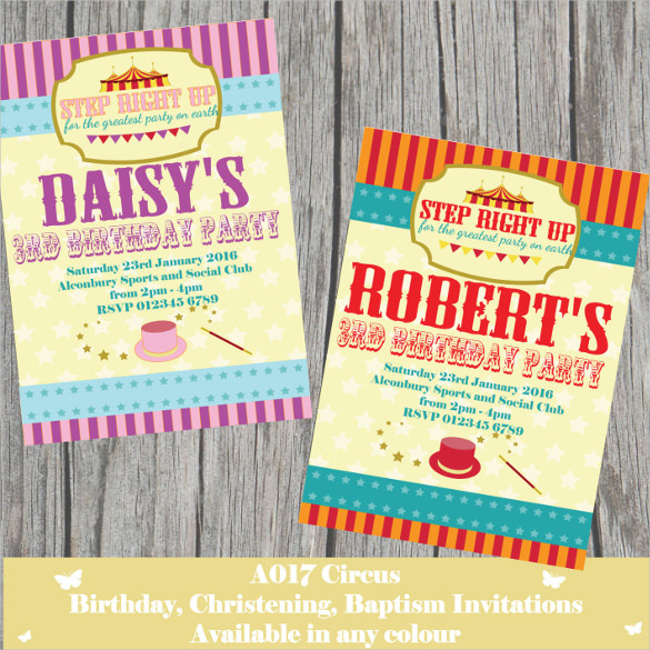 personalised colourful carival birthday invitations