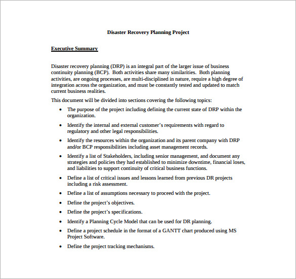 Disaster Recovery Project Plan Example