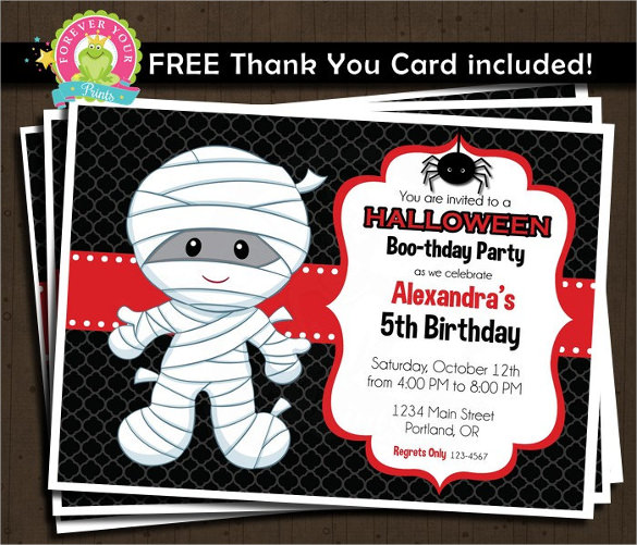 printable mummy halloween birthday invitation