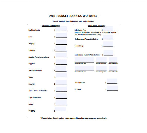 sample event budget planning template free download