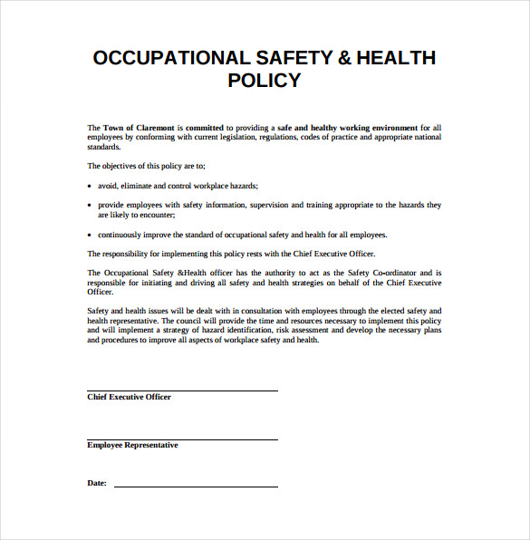 sample occupational safety and health management plan free download