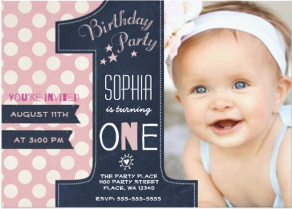 Baby Girl Birthday Invitations Template 6