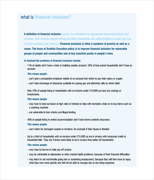 financial inclusion action plan example pdf template free download