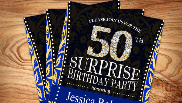 black surprise birthday invitation