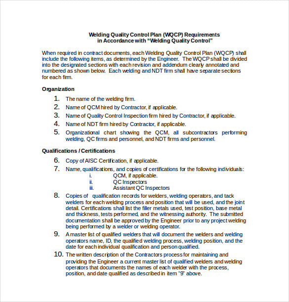 welding quality control plan word format free download