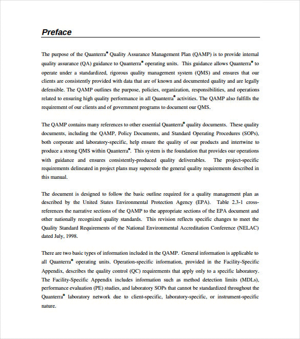 format of a quality assurance management plan free download
