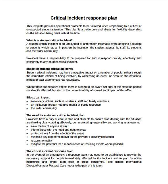 critical incident response plan example pdf freedownload