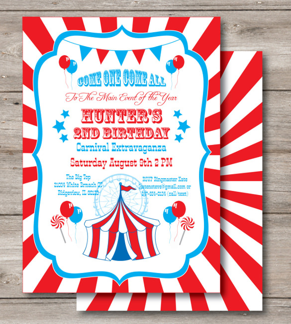 carnival birthday invitation with editable text