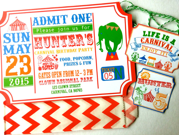 red carnival birthday invitations